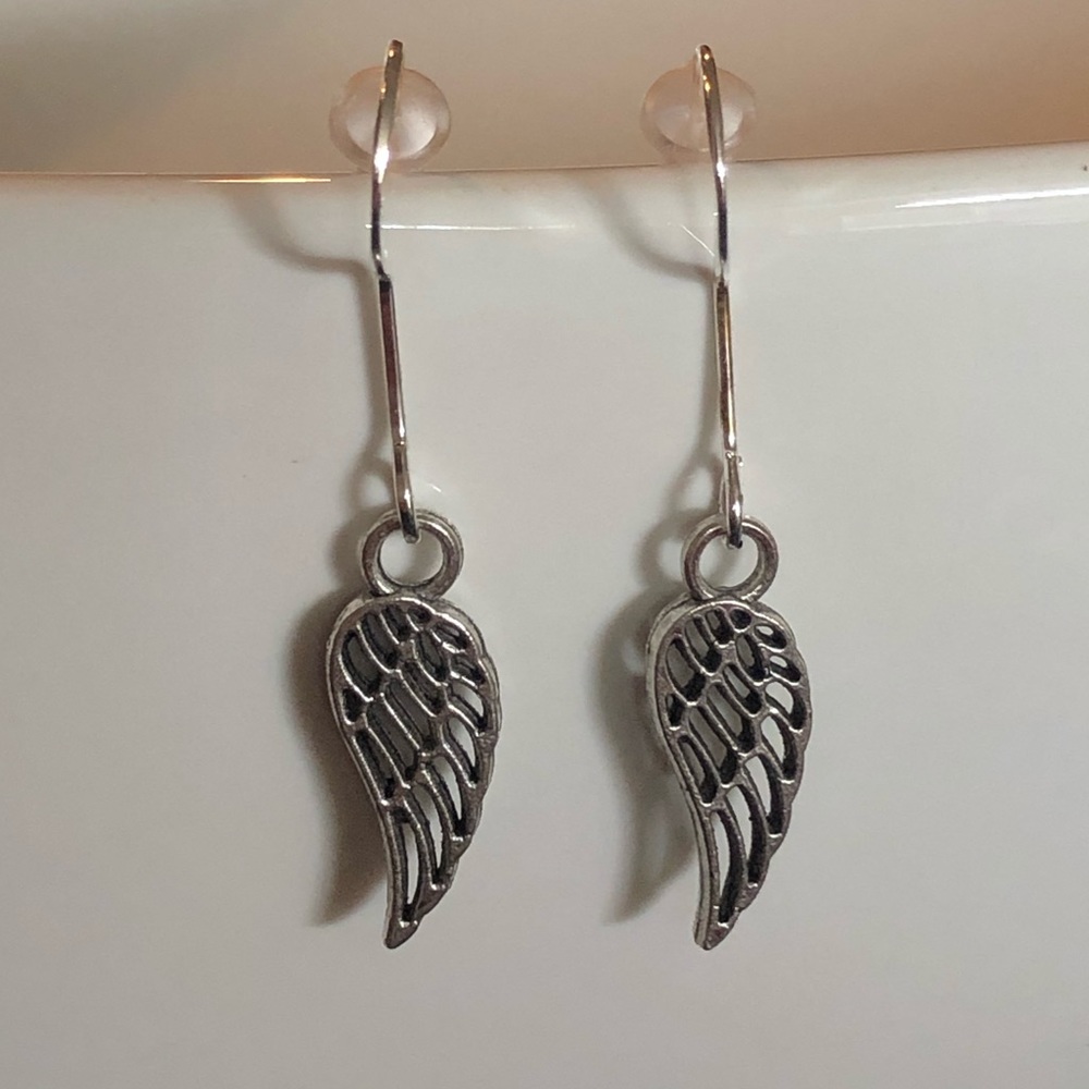 Angel wing sterling silver dangle earrings